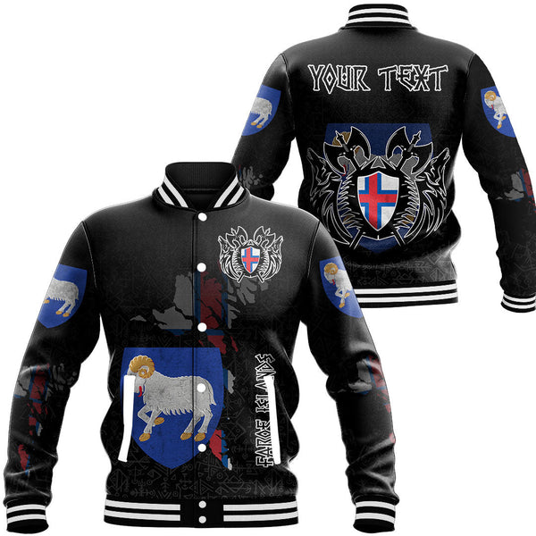 Custom Viking Baseball Jacket Faroe Islands Flag and Map style Viking Geri & Freki