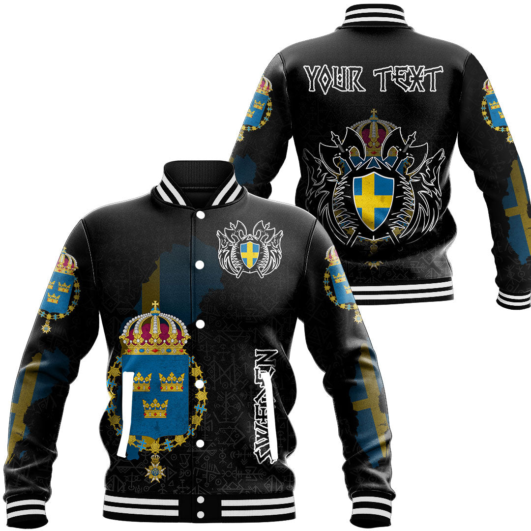 Custom Viking Baseball Jacket Sweden Flag and Map style Viking Geri & Freki Ver01