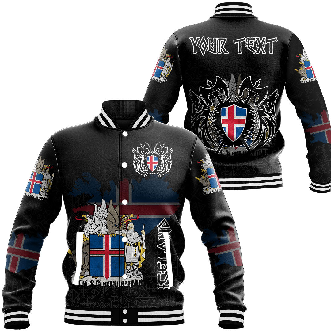 Custom Viking Baseball Jacket Iceland Flag and Map style Viking Geri & Freki