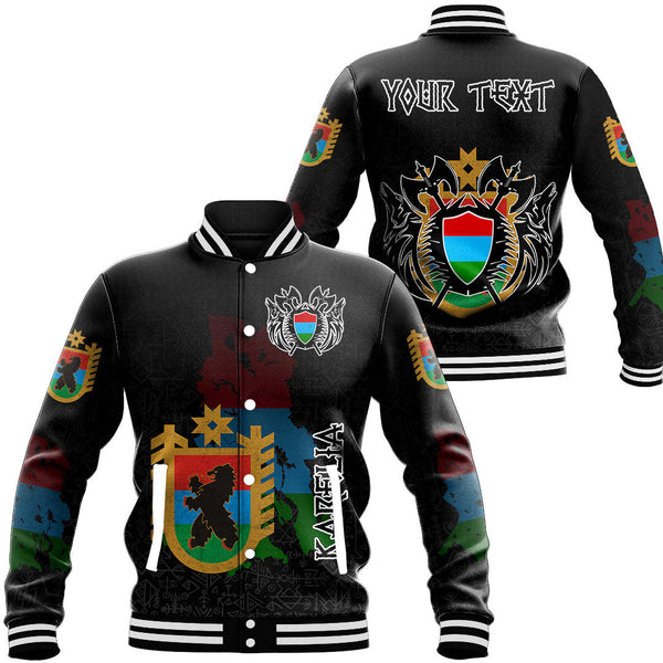 Custom Viking Baseball Jacket Karelia Flag and Map style Viking Geri & Freki