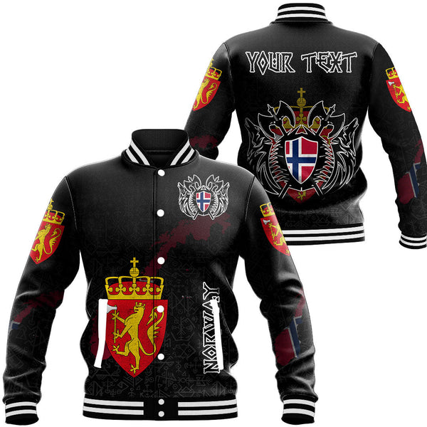 Custom Viking Baseball Jacket Norway Flag and Map style Viking Geri & Freki