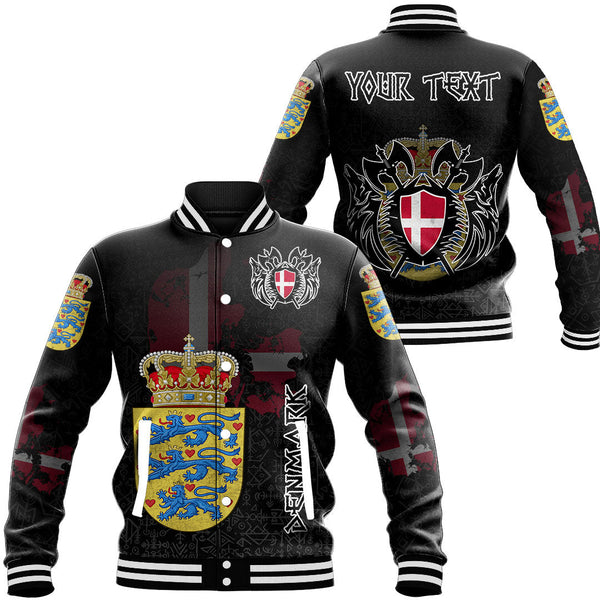 Custom Viking Baseball Jacket Denmark Flag and Map style Viking Geri & Freki