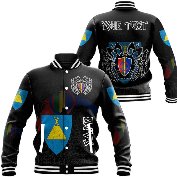 Custom Viking Baseball Jacket Sami Flag and Map style Viking Geri & Freki