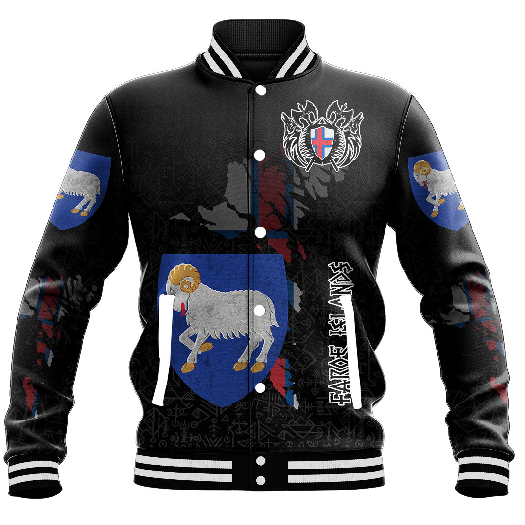 Custom Viking Baseball Jacket Faroe Islands Flag and Map style Viking Geri & Freki