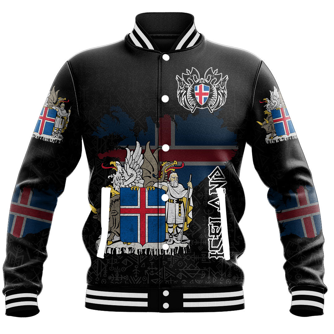 Custom Viking Baseball Jacket Iceland Flag and Map style Viking Geri & Freki