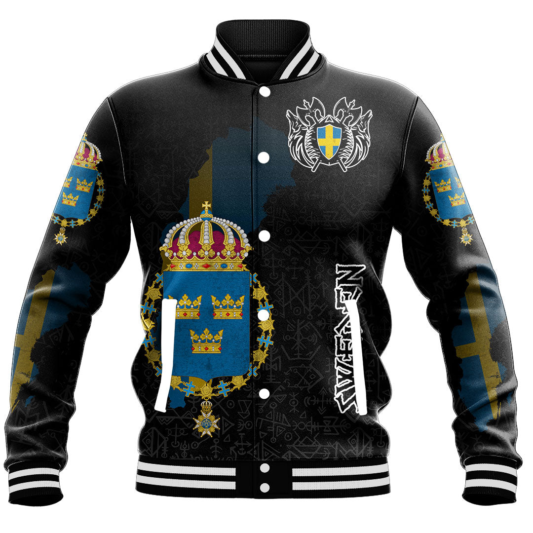 Custom Viking Baseball Jacket Sweden Flag and Map style Viking Geri & Freki Ver01