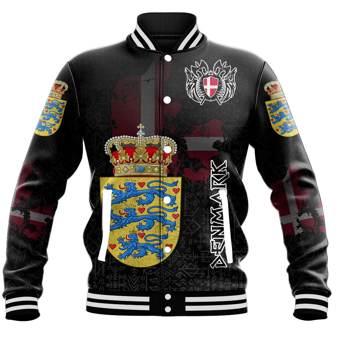 Custom Viking Baseball Jacket Denmark Flag and Map style Viking Geri & Freki