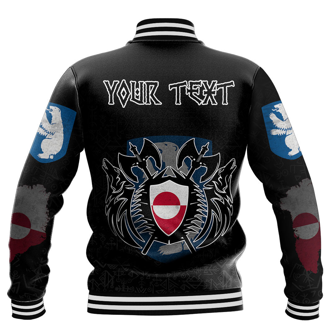 Custom Viking Baseball Jacket Greenland Flag and Map style Viking Geri & Freki