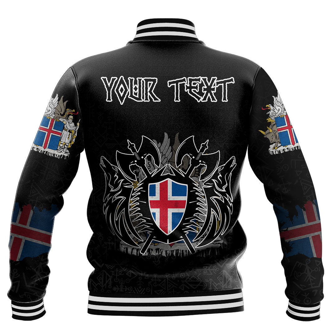 Custom Viking Baseball Jacket Iceland Flag and Map style Viking Geri & Freki