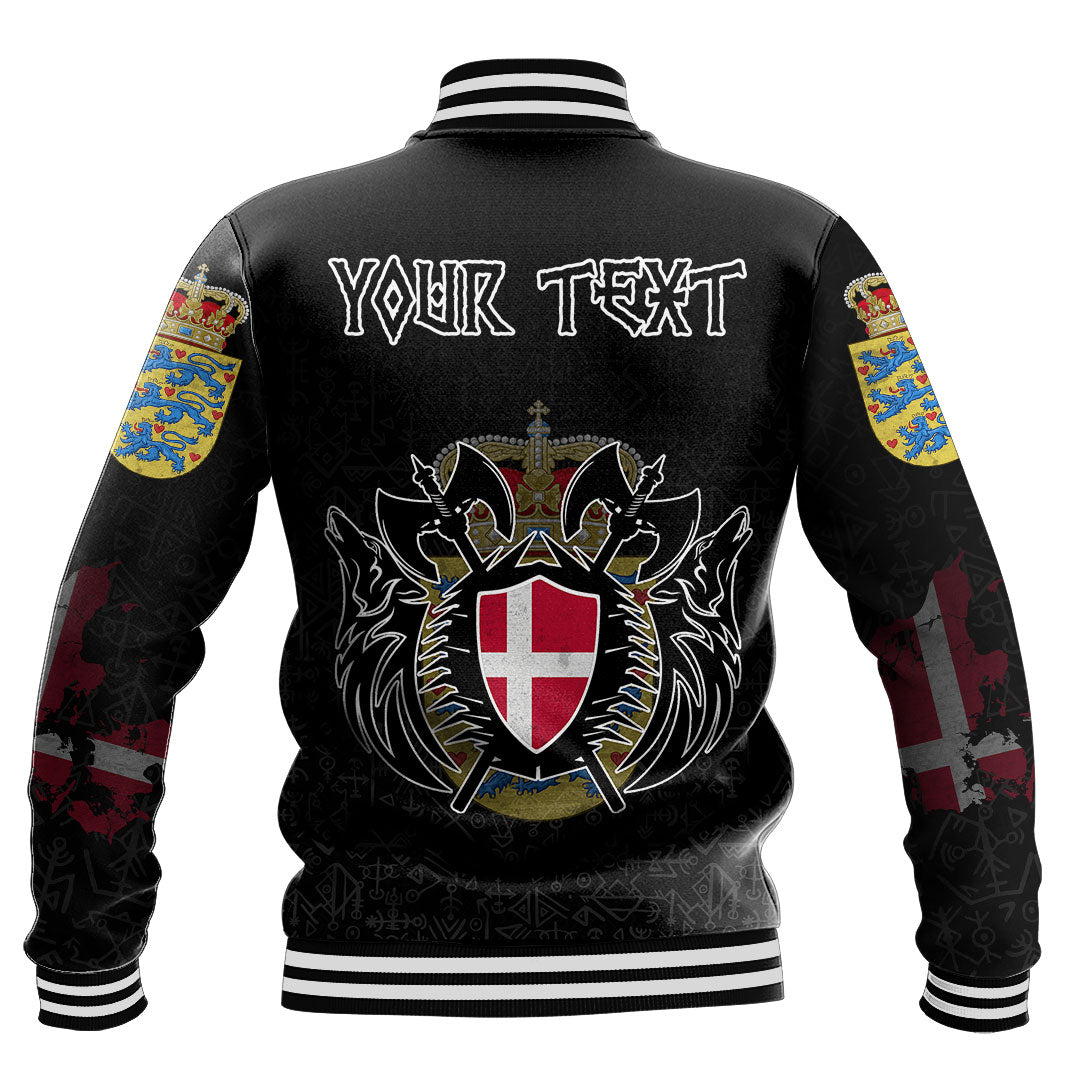 Custom Viking Baseball Jacket Denmark Flag and Map style Viking Geri & Freki