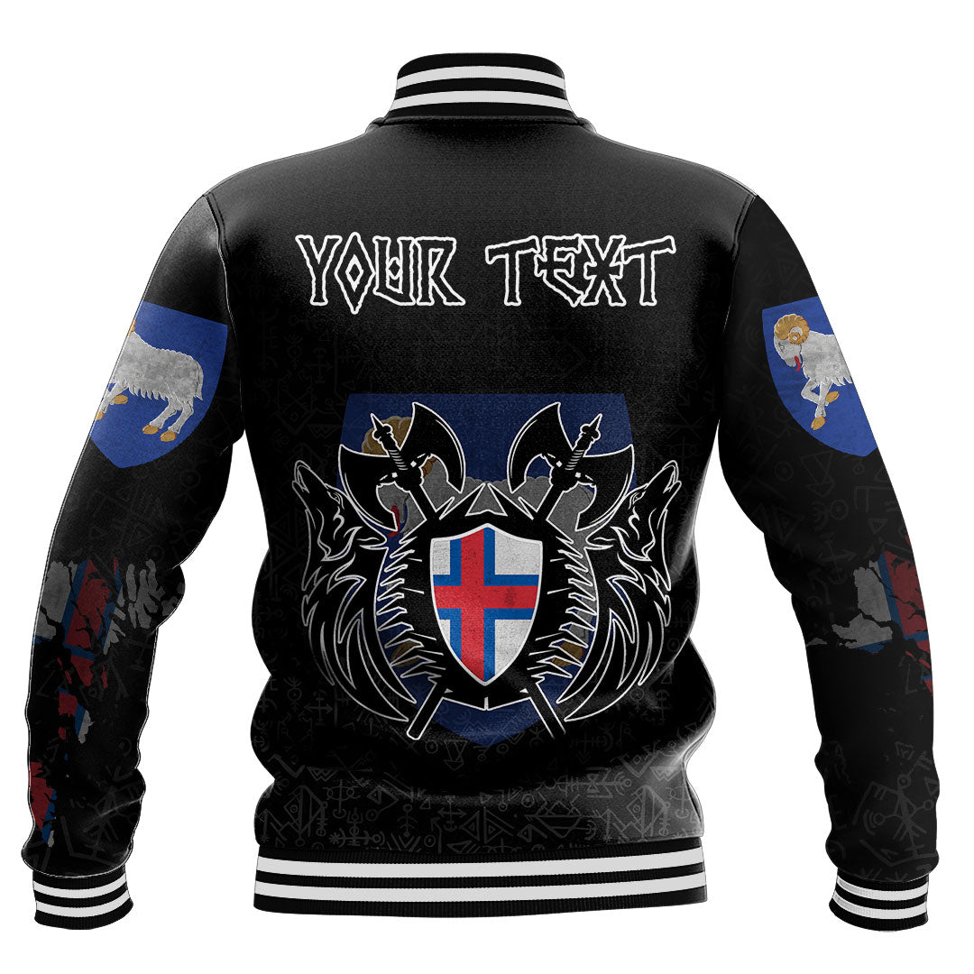 Custom Viking Baseball Jacket Faroe Islands Flag and Map style Viking Geri & Freki