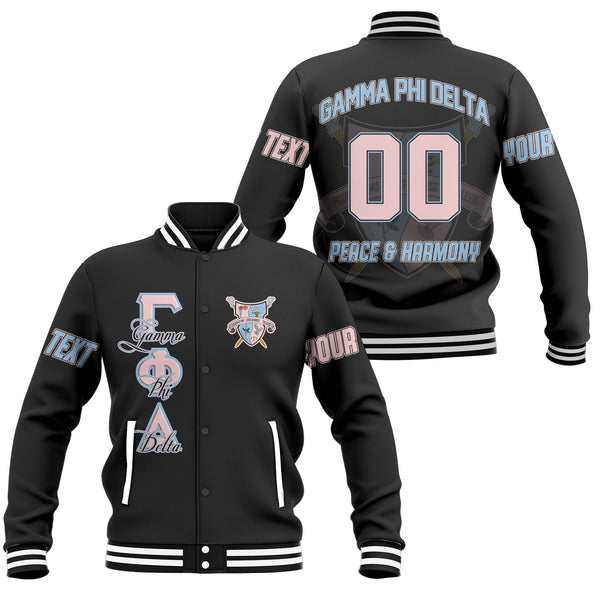 Sorority Jacket - Personalized Gamma Phi Delta Baseball Jacket Dark Style