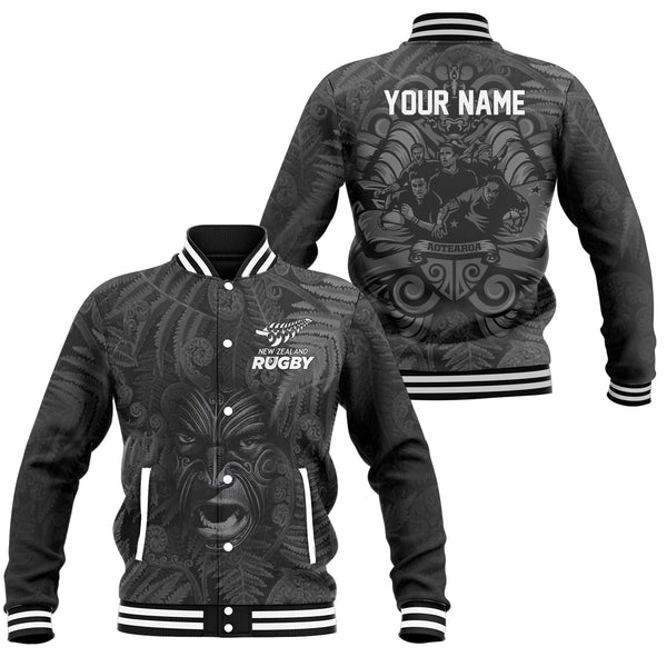 Custom New Zealand Rugby Baseball Jacket Silver Fern & Maori Warrior Style