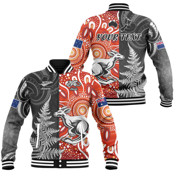 Custom New Zealand Rugby Baseball Jacket Aotearoa Silver Fern & Aussie Kangaroo Maori & Aboriginal - LH1