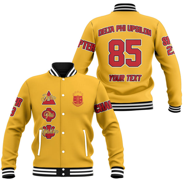 Fraternity Jacket - Personalized Delta Phi Upsilon Baseball Jacket Original Yellow Style