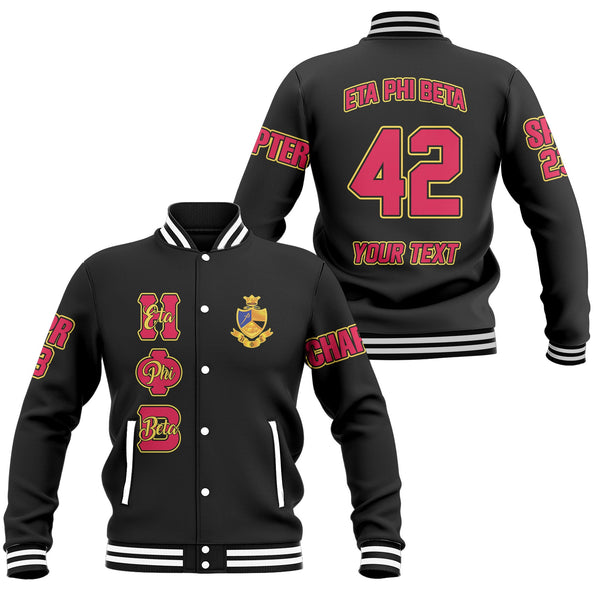 Sorority Jacket - Personalized Eta Phi Beta Baseball Jacket Original Black Style