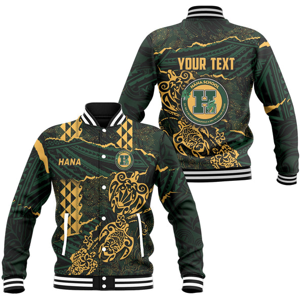 Hawaii Hana High & Elementary School Custom Baseball Jacket Polynesian Turtle Style