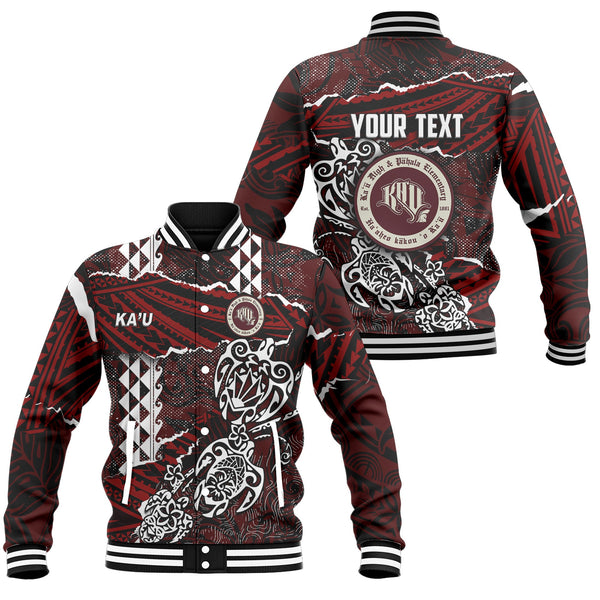 Hawaii Kau High & Pahala Elementary School Custom Baseball Jacket Polynesian Turtle Style