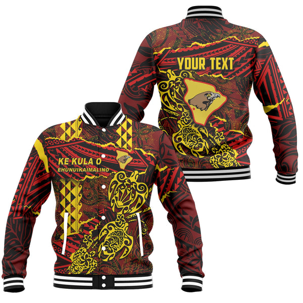 Hawaii Ke Kula O Ehunuikaimalino School Custom Baseball Jacket Polynesian Turtle Style