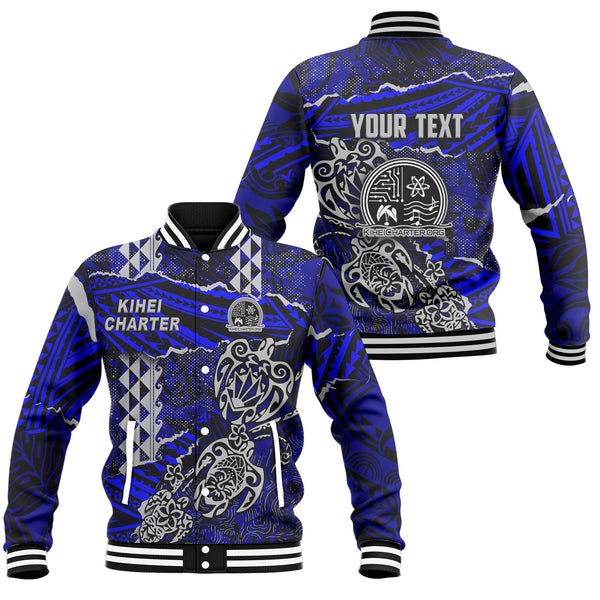 Hawaii Kihei Charter School Custom Baseball Jacket Polynesian Turtle Style