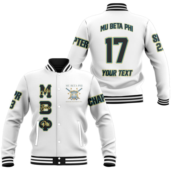 Fraternity Jacket - Personalized Mu Beta Phi Baseball Jacket Original White Style