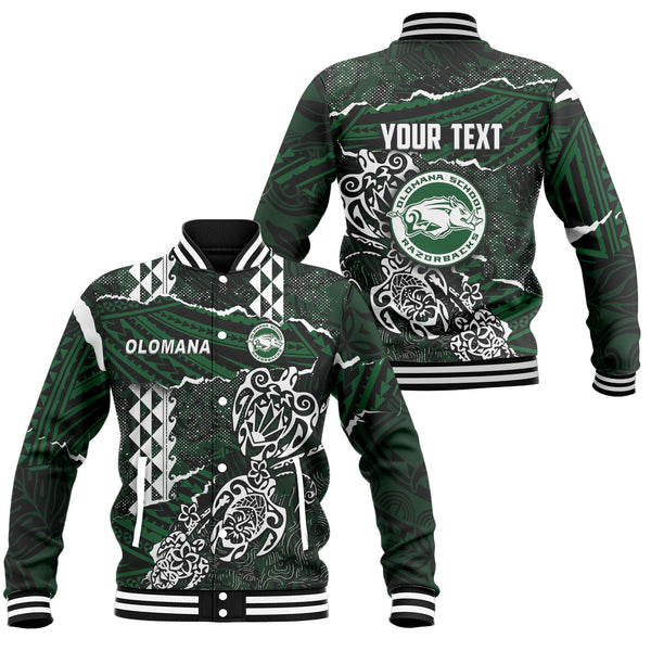 Hawaii Olomana High & Intermediate School Custom Baseball Jacket Polynesian Turtle Style