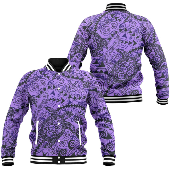 Hawaii Polynesian Turtle Baseball Jacket Purple Style