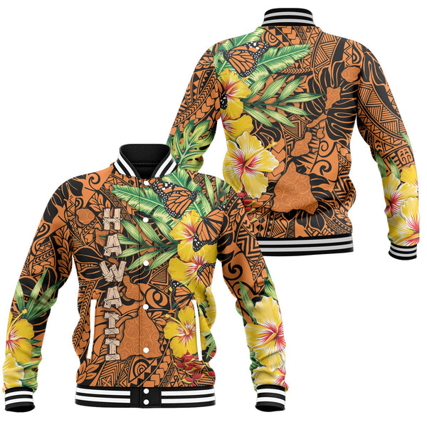 Hawaii Baseball Jacket Kamehameha Butterfly Tropical Style