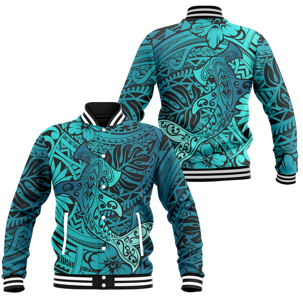 Hawaii Hammerhead Shark Baseball Jacket Light See Blue Style