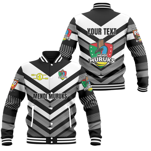 Custom Mendi Muruks Baseball Jacket Papua New Guinea Rugby Black & White Style