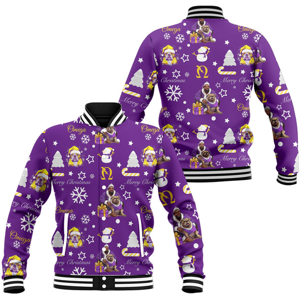 Fraternity Jacket - OPP Christmas Baseball Jacket Bulldog Purple Pattern Style