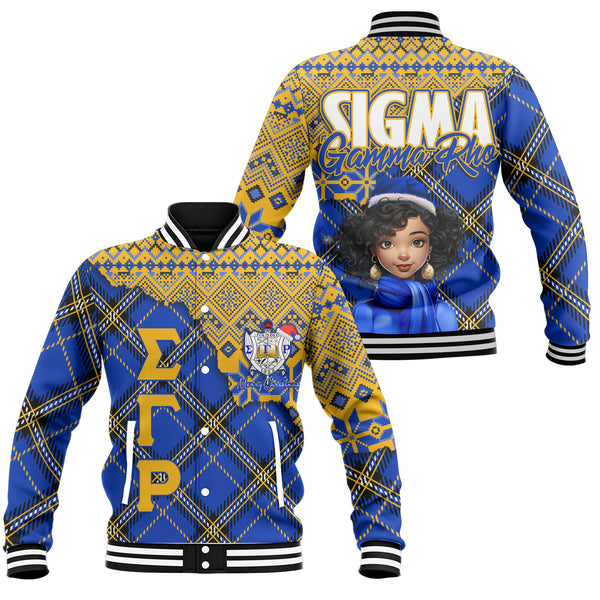 Sorority Jacket - Christmas Sigma Gamma Rho Girl Baseball Jacket Plaid Background Style