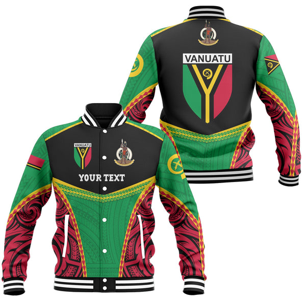 Custom Vanuatu Flag & Coat Of Arms Baseball Jacket Black Style