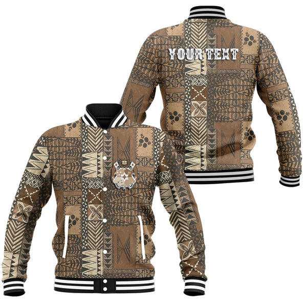 Custom Tonga Baseball Jacket Ngatu Tapa Style