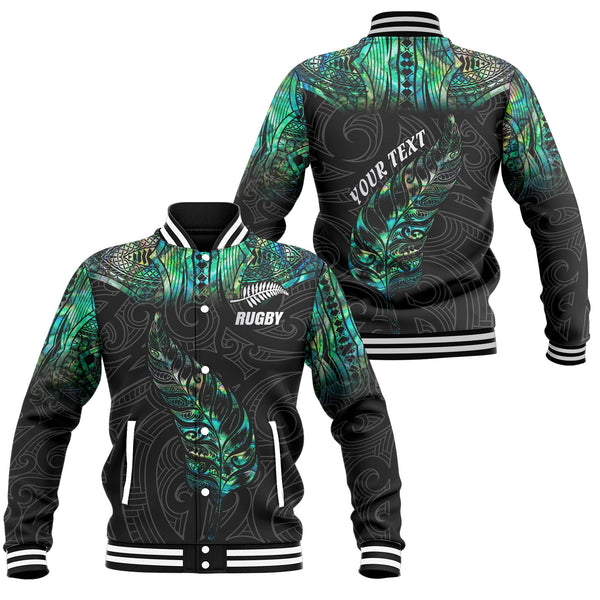 Custom New Zealand Rugby Baseball Jacket Maori mix Paua Shell Rugby Silver Fern Aotearoa - LH1