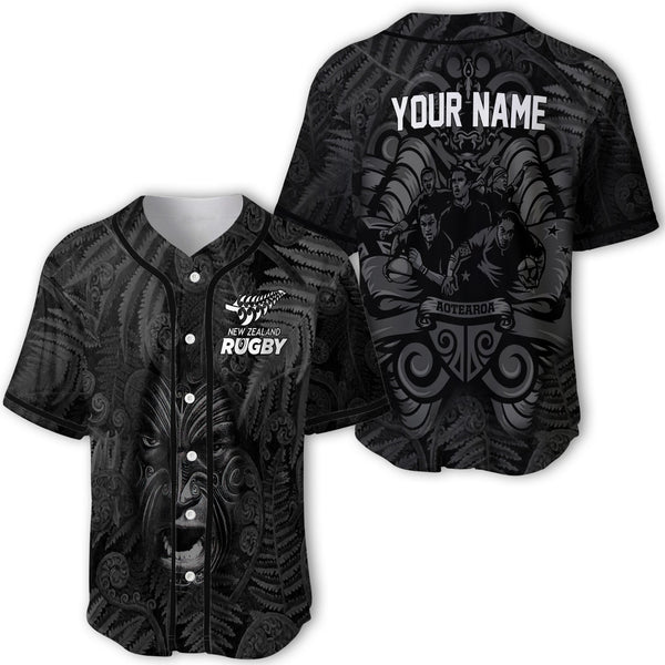 Custom New Zealand Rugby Baseball Jersey Silver Fern & Maori Warrior Style