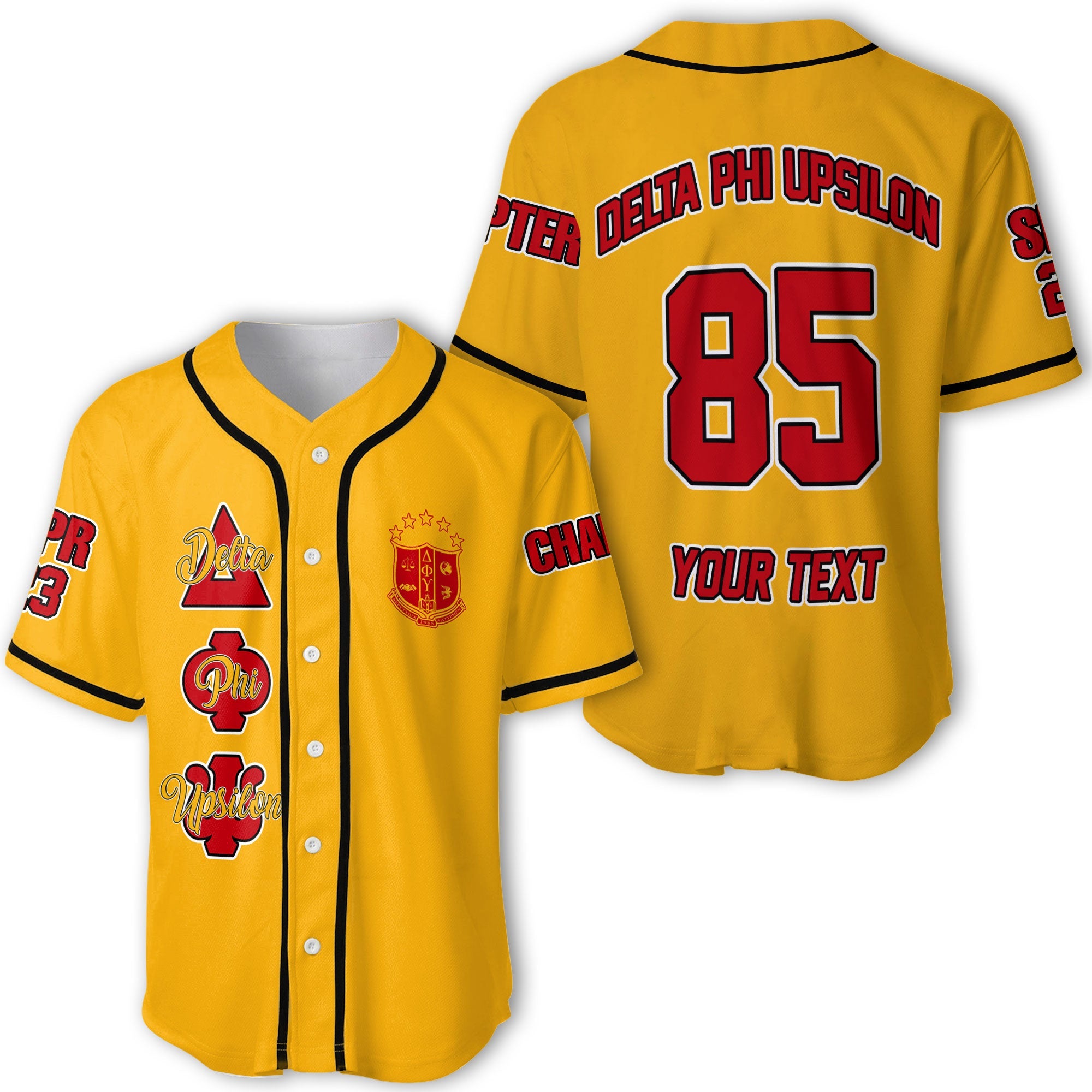 Fraternity Baseball Jersey - Personalized Delta Phi Upsilon Baseball Jersey Original Yellow Style