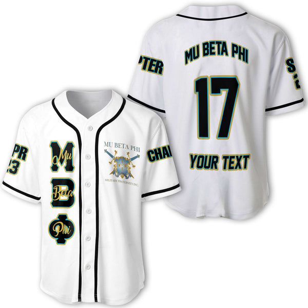 Fraternity Baseball Jersey - Personalized Mu Beta Phi Baseball Jersey Original White Style