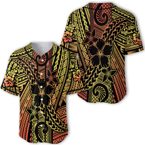 Hawaiian Reggae Baseball Jersey Polynesian Hibiscus Style