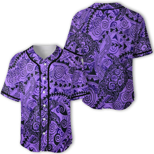 Hawaii Polynesian Turtle Baseball Jersey Purple Style