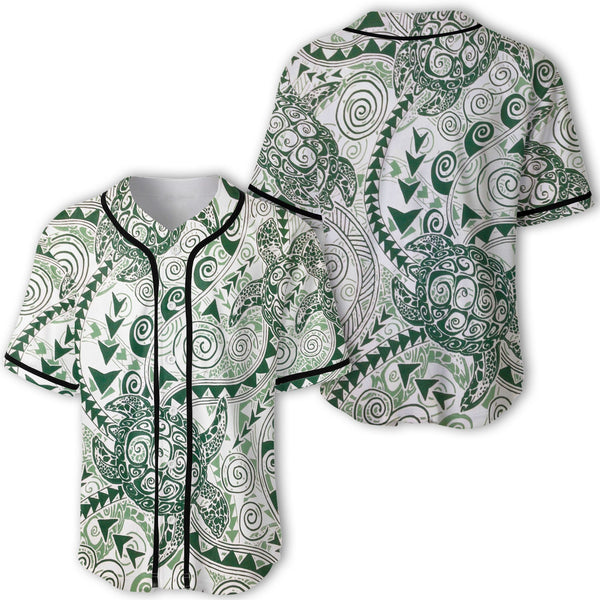 Hawaii Polynesian Turtle Baseball Jersey Green Style