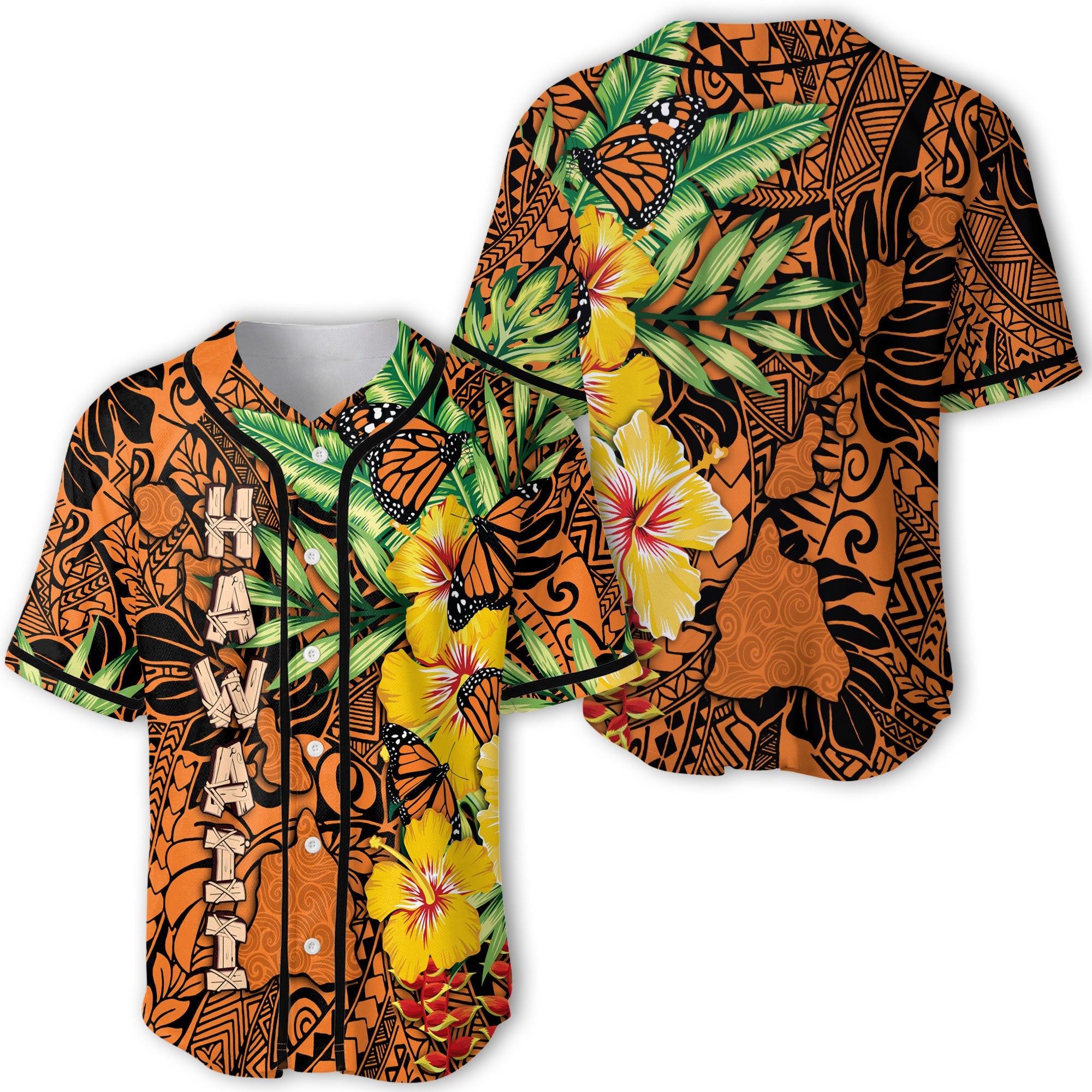 Hawaii Baseball Jersey Kamehameha Butterfly Tropical Style