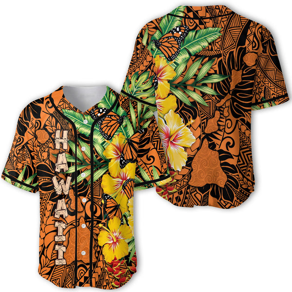 Hawaii Baseball Jersey Kamehameha Butterfly Tropical Style