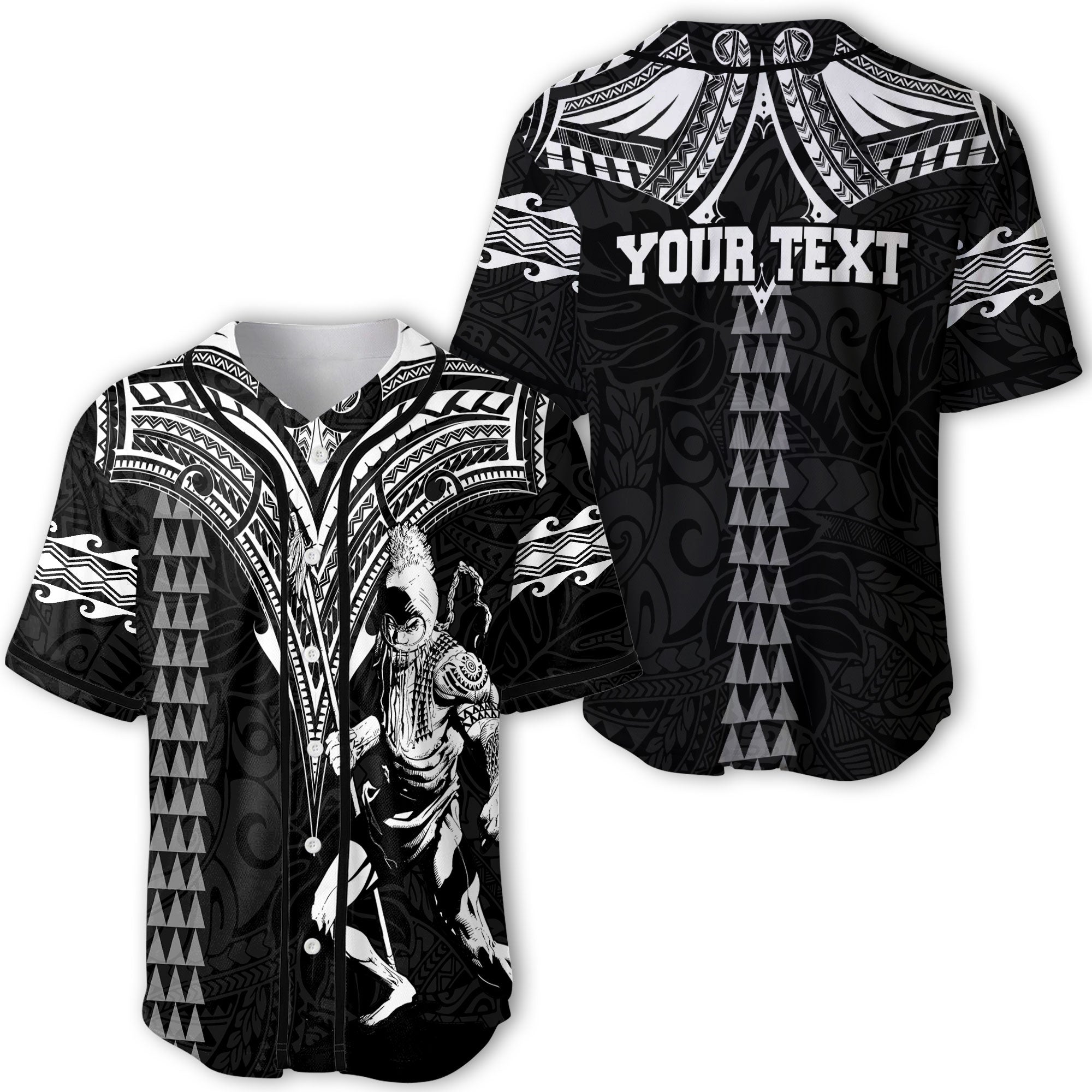 Custom Hawaii Ikaika Warrior Baseball Jersey Polynesian Tattoo Style