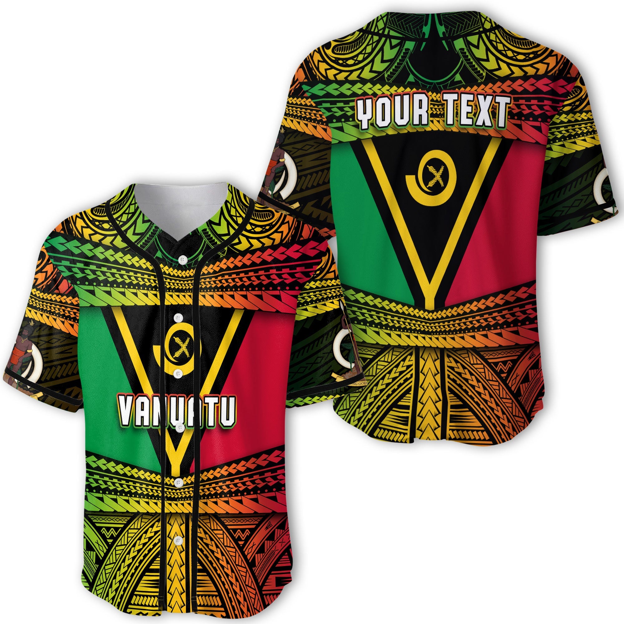 Custom Vanuatu Flag & Coat Of Arms Baseball Jersey Reggae Style