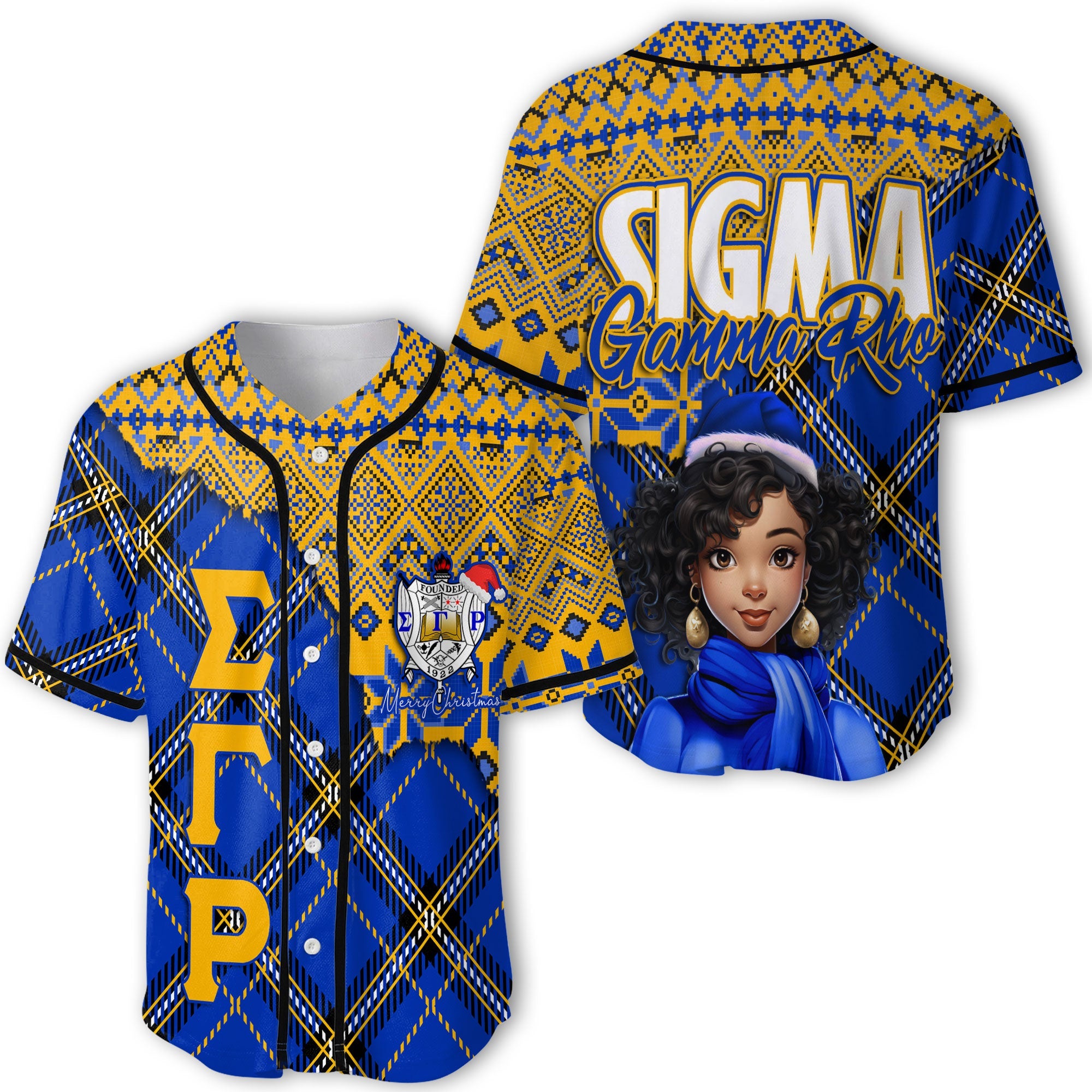 Sorority Baseball Jersey - Christmas Sigma Gamma Rho Girl Baseball Jersey Plaid Background Style