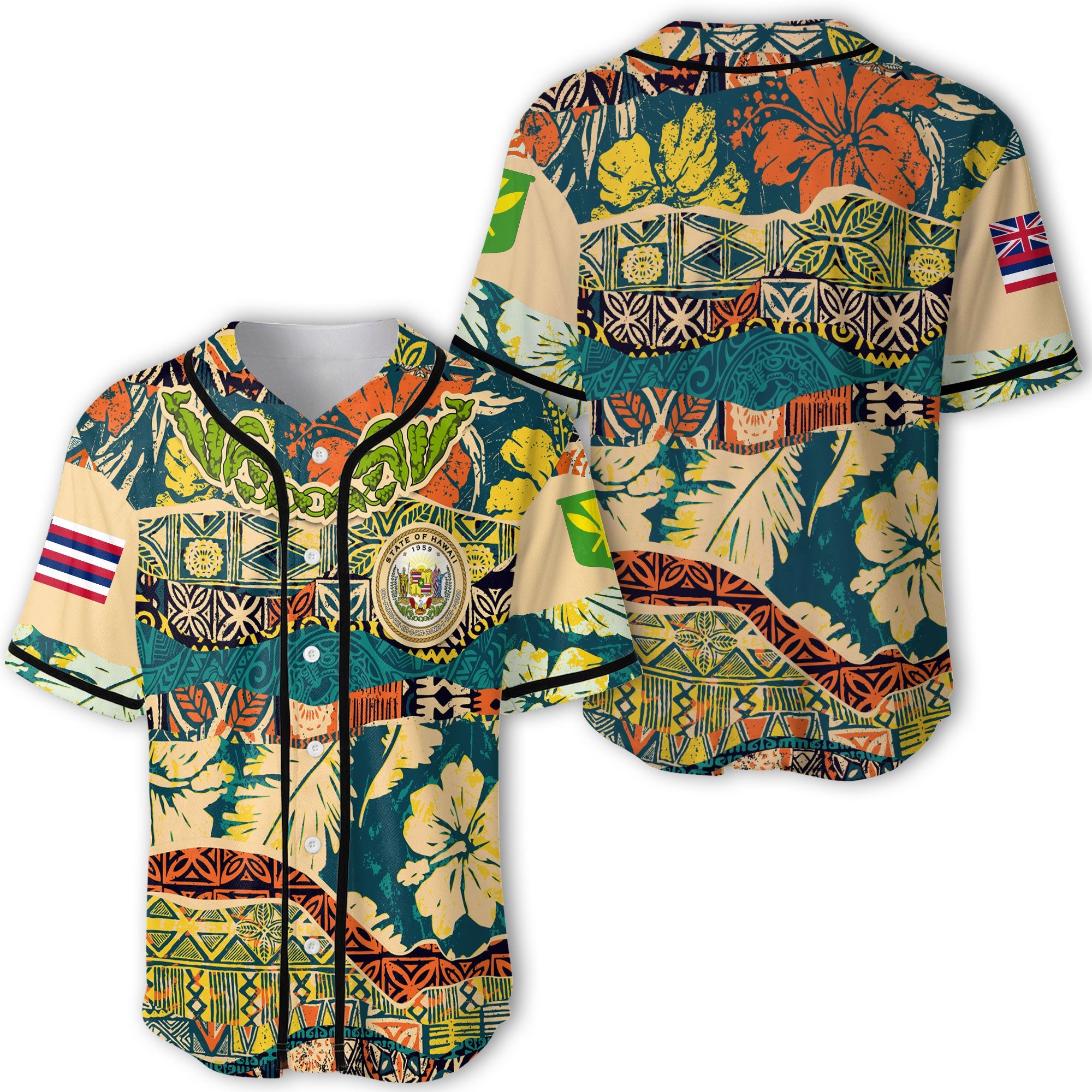 Hawaii Flag Baseball Jersey Coat Of Arm Style