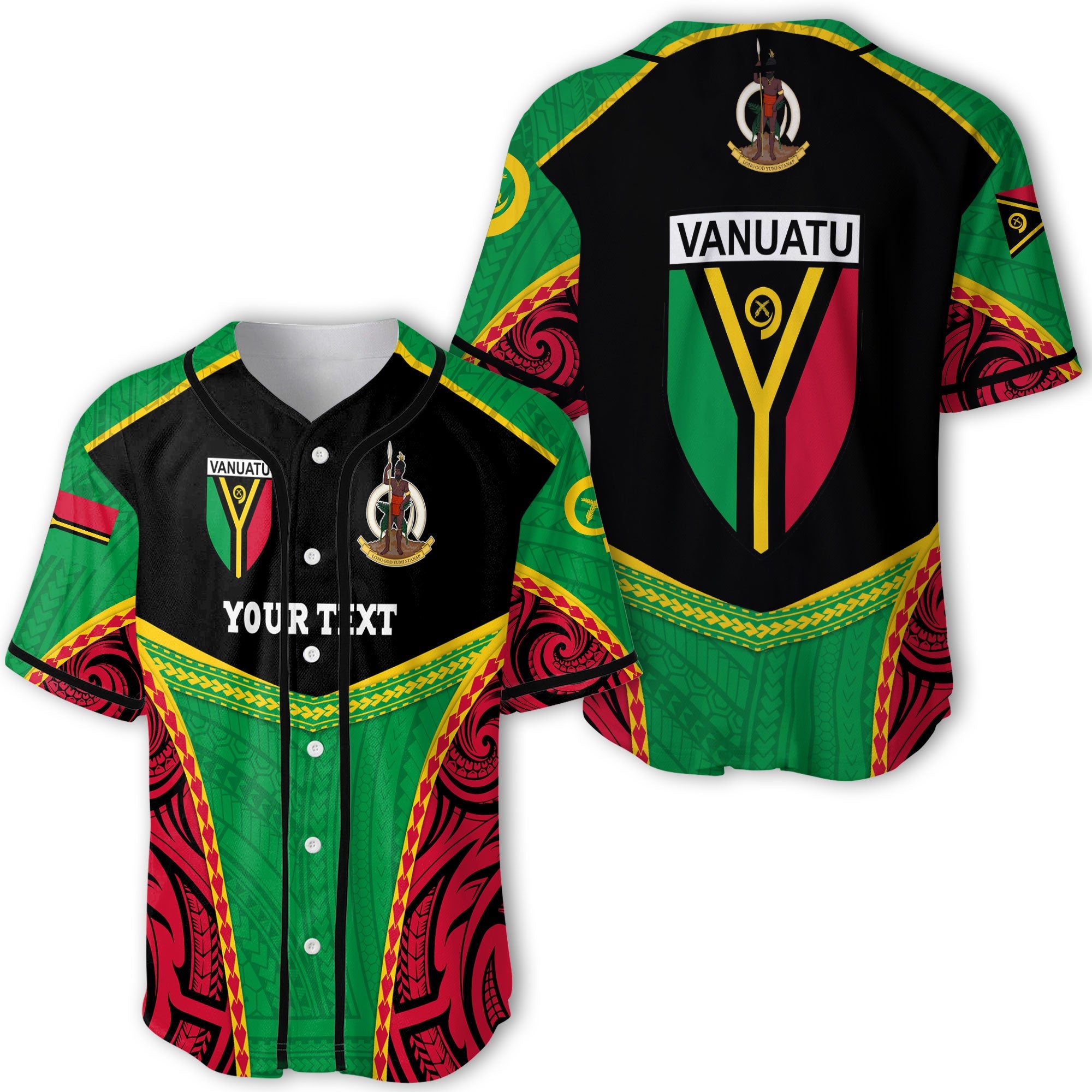 Custom Vanuatu Flag & Coat Of Arms Baseball Jersey Black Style