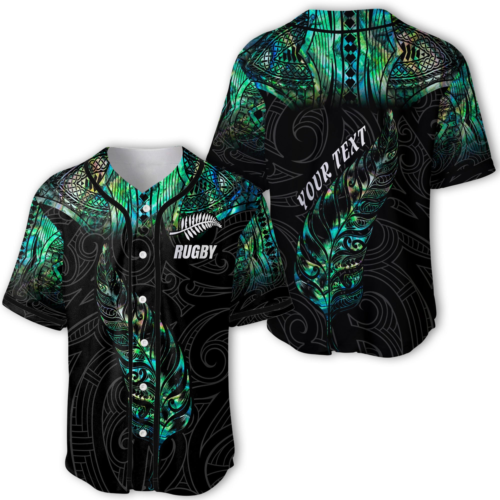 Custom New Zealand Rugby Baseball Jersey Maori mix Paua Shell Rugby Silver Fern Aotearoa - LH1