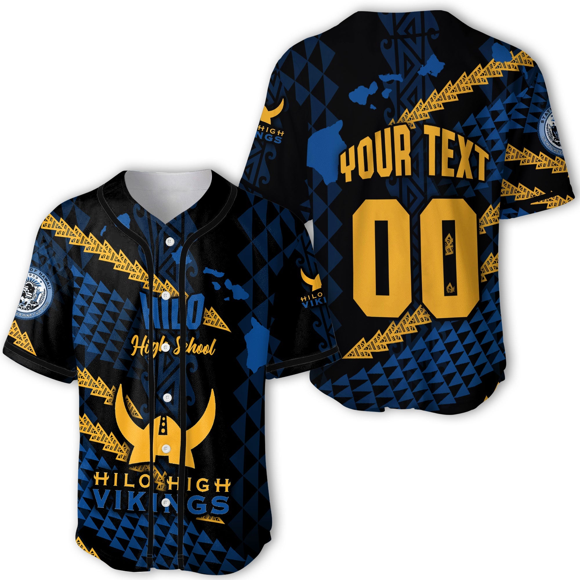 Hawaii Hilo High School Custom Baseball Jersey Map Style